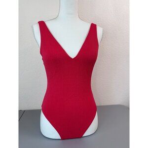 Sea‎ Folly women's 10 chili red textured Sea Dive Deep V-neck one piece swimsuit